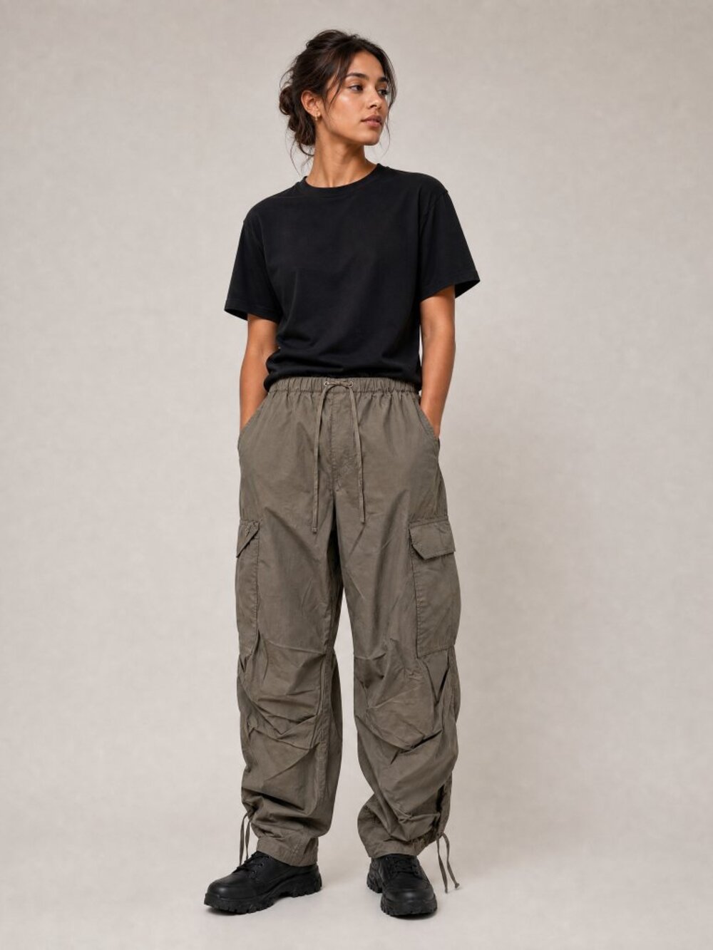Refuge Balloon Cargo Adjustable Parachute Pants in Tan | Y2K Streetwear
